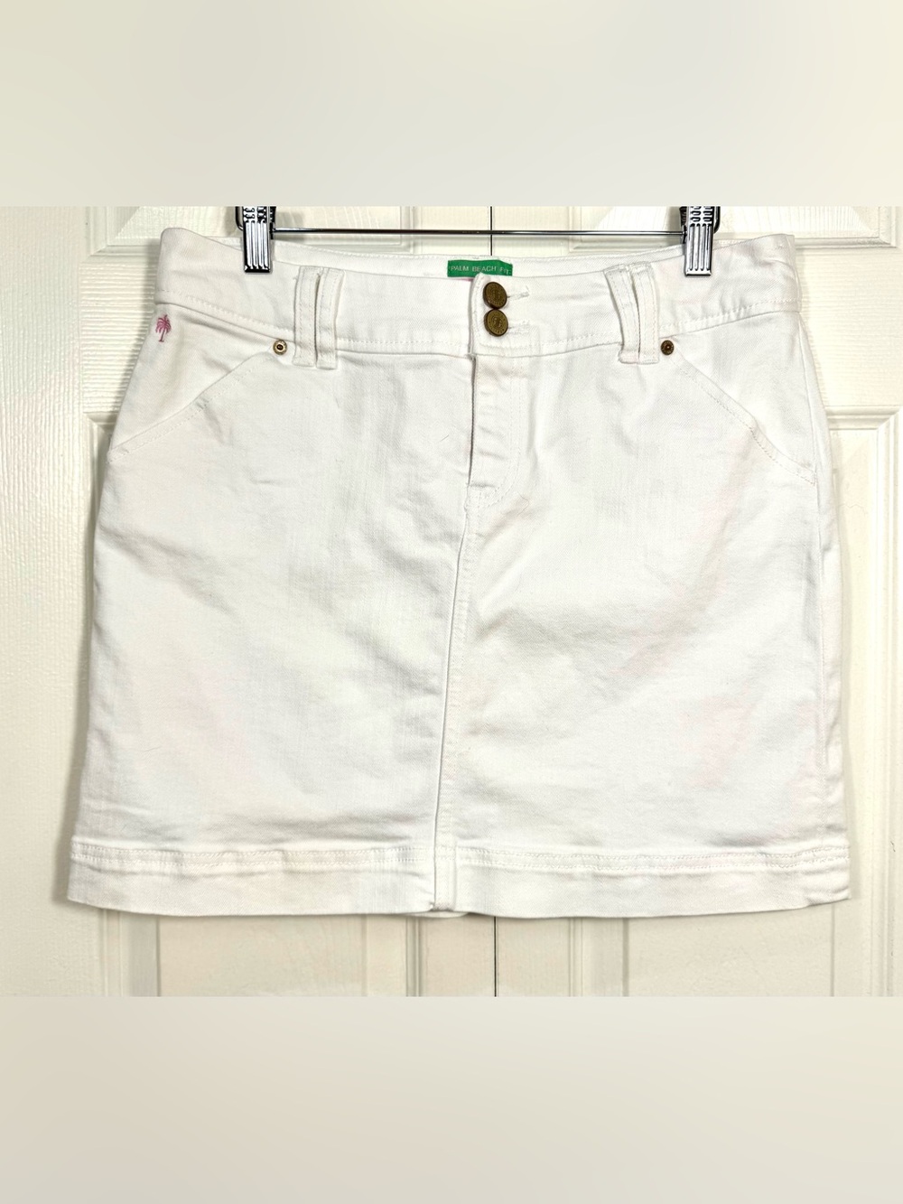Lilly Pulitzer Palm Beach Fit White Denim Mini Skirt Size 8 EUC